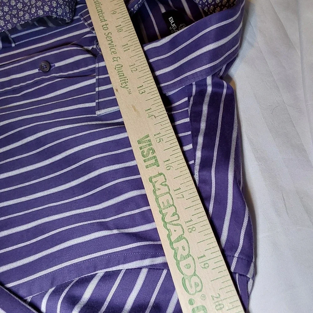Bugatchi Uomo Mens XL Dress Shirt Classic Fit Flip Cuff Purple Stripe Button‎ Up
